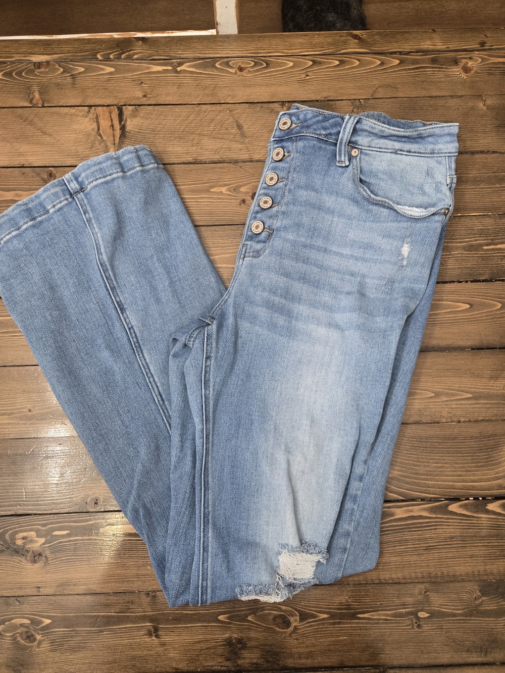 Womens KanCan Light Blue High-Rise Flare Jeans with Button-Fly Size 2xl